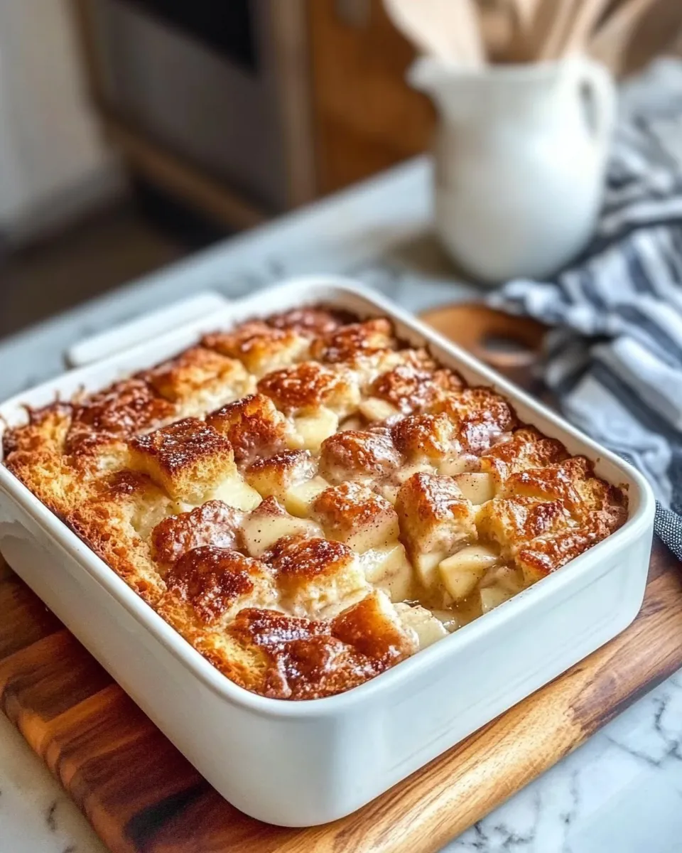 Easy Apple Cinnamon Bread Pudding food shot