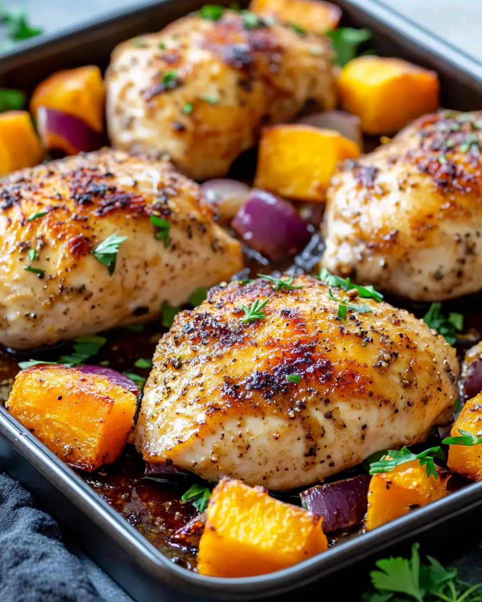 Delicious Maple-Dijon Sheet Pan Chicken & Squash dish photo