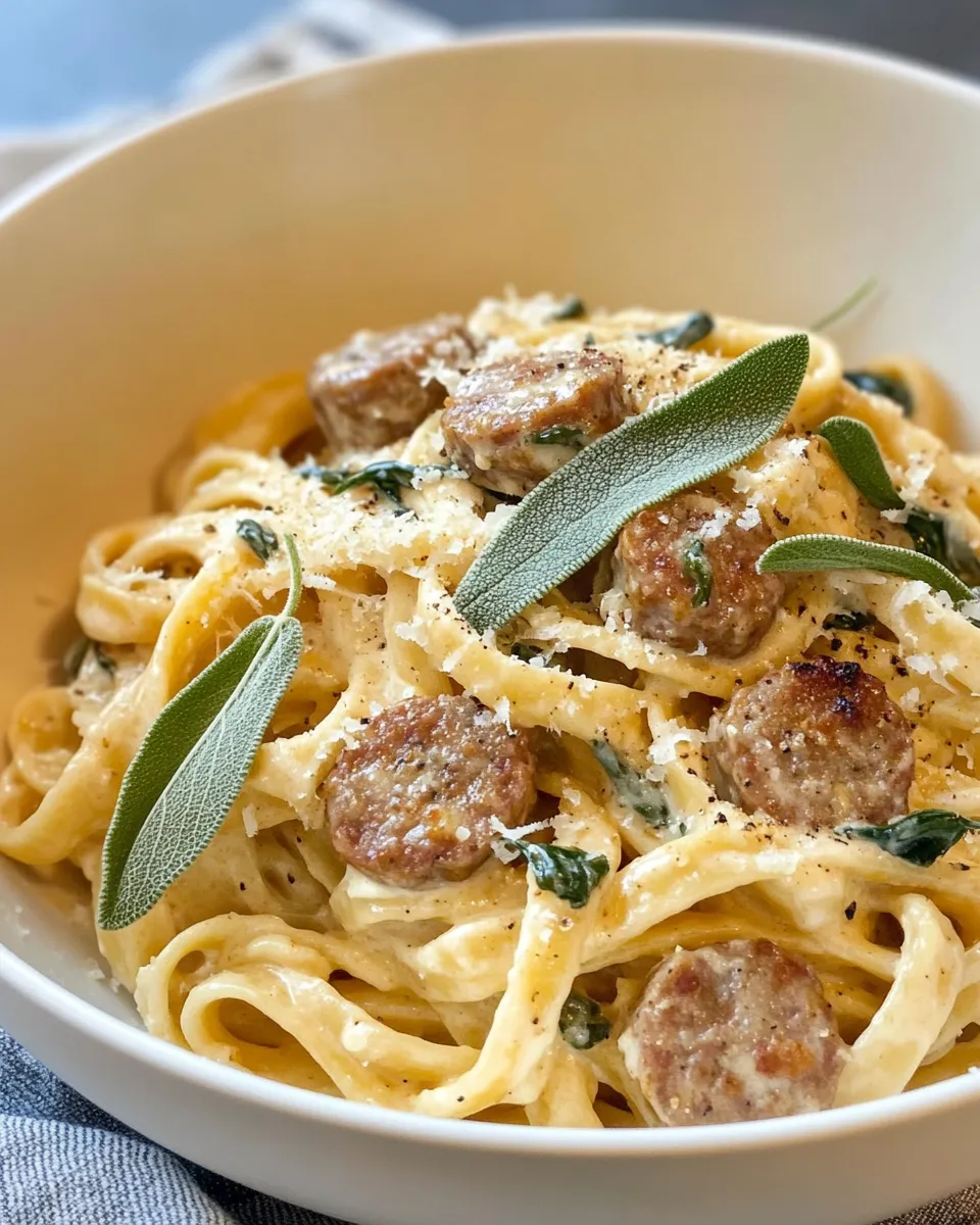 Homemade Pumpkin Sage Alfredo with Sausage photo