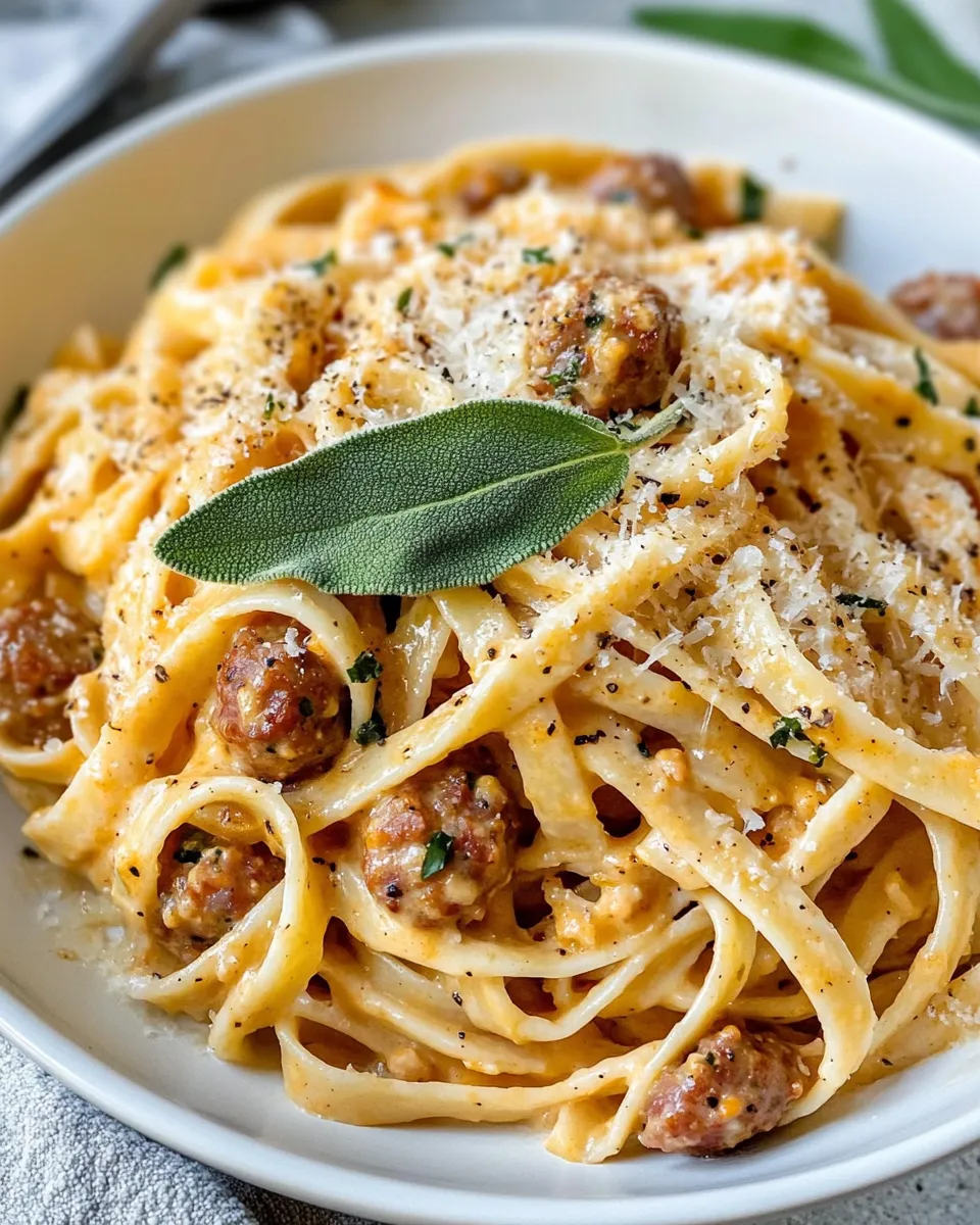 Delicious Pumpkin Sage Alfredo with Sausage dish photo