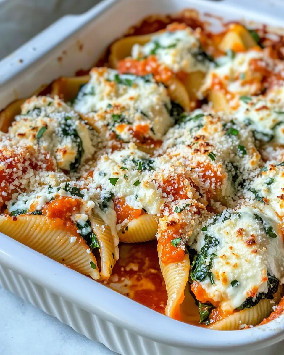 Healthy Pumpkin Spinach Stuffed Shells food shot