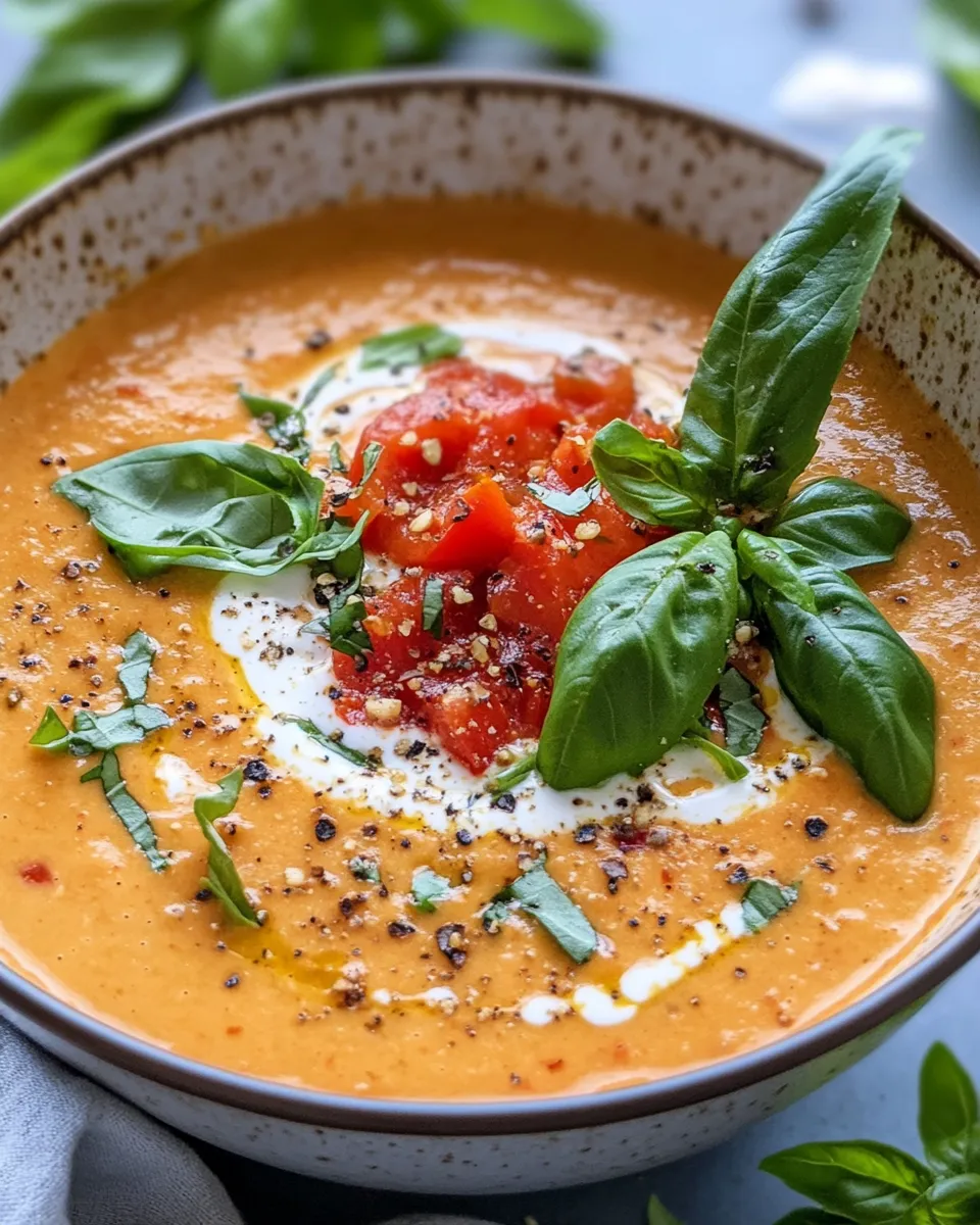 Classic Roasted Red Pepper Tomato Bisque (Creamy) dish photo