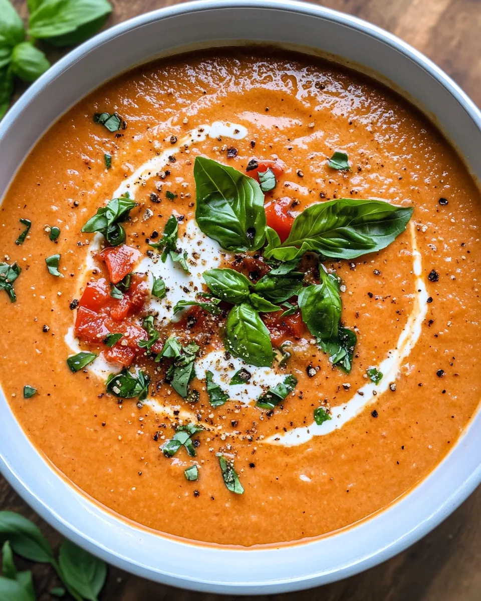 Easy Roasted Red Pepper Tomato Bisque (Creamy) food shot
