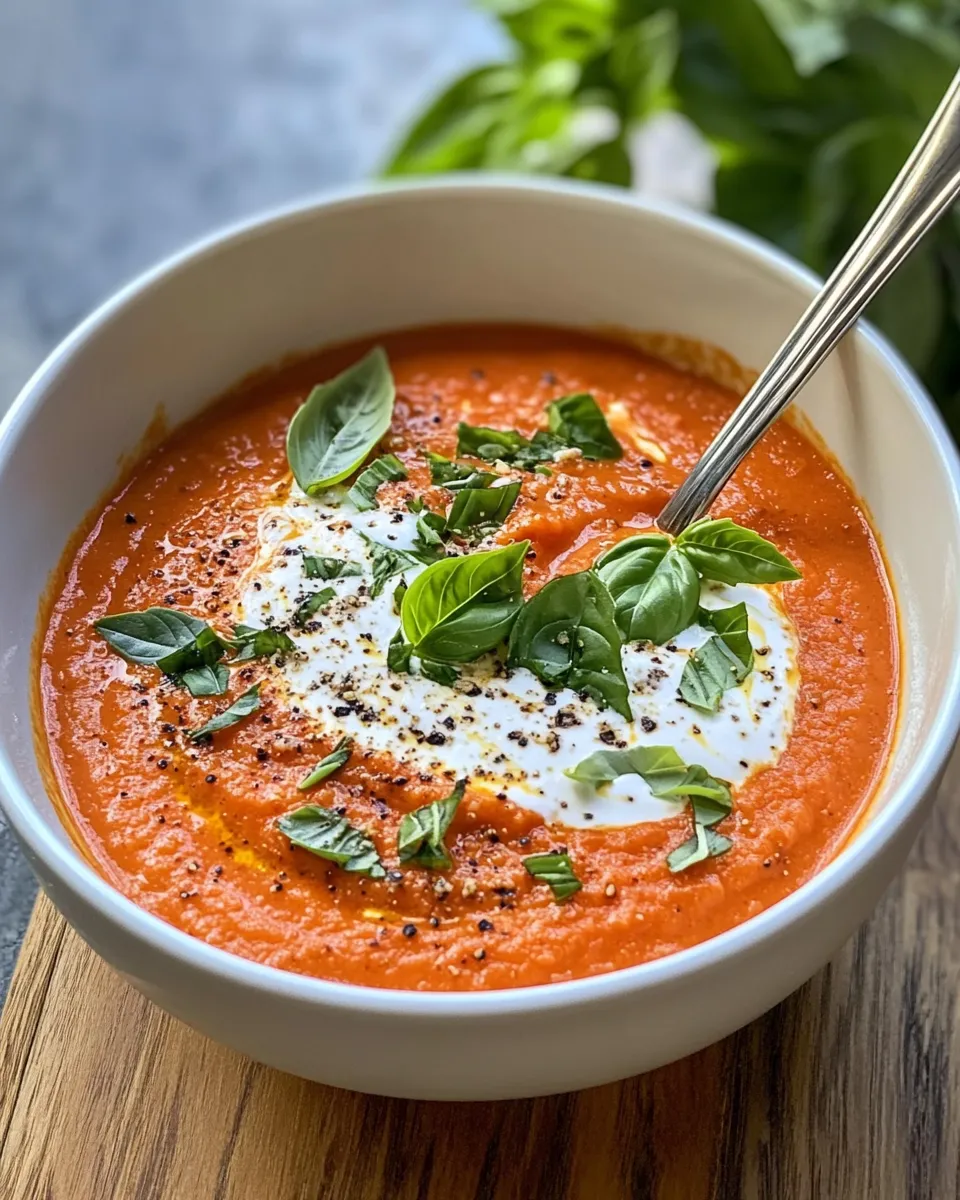 Delicious Roasted Red Pepper Tomato Bisque (Creamy) plate image
