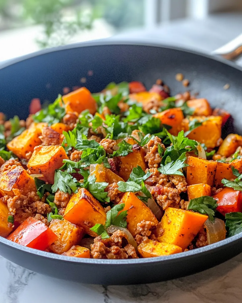 Easy Sweet Potato Turkey Skillet food shot