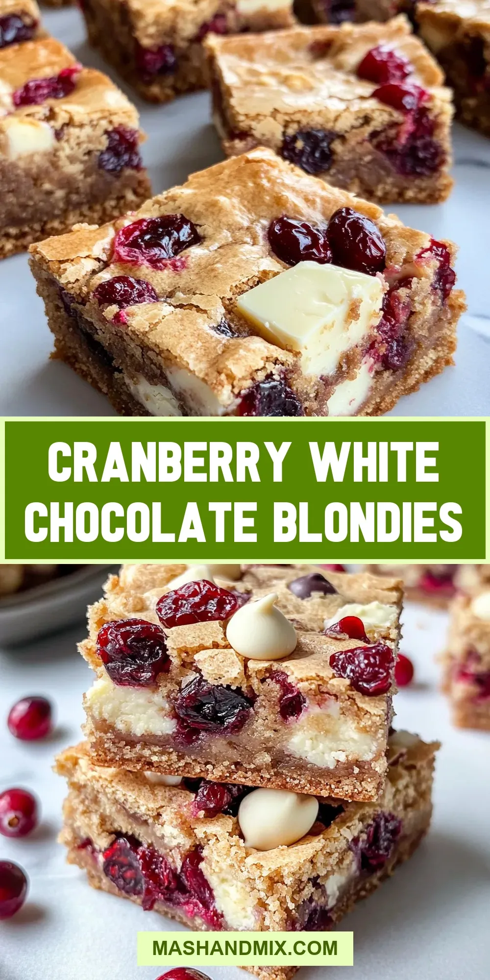 Cranberry White Chocolate Blondies (The Best & Delicious)
