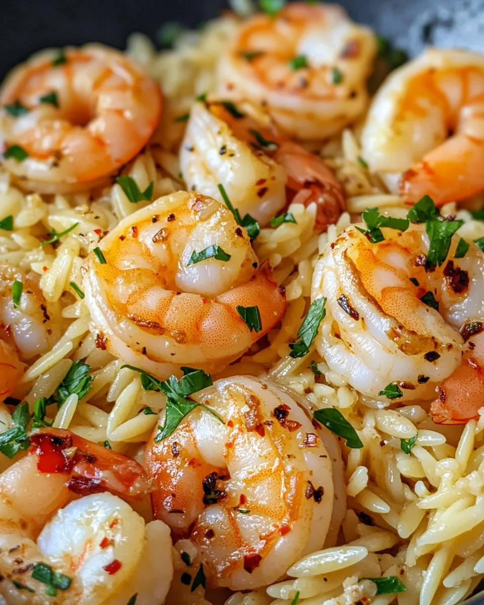 Delicious 15-Minute Garlic Butter Shrimp Orzo plate image