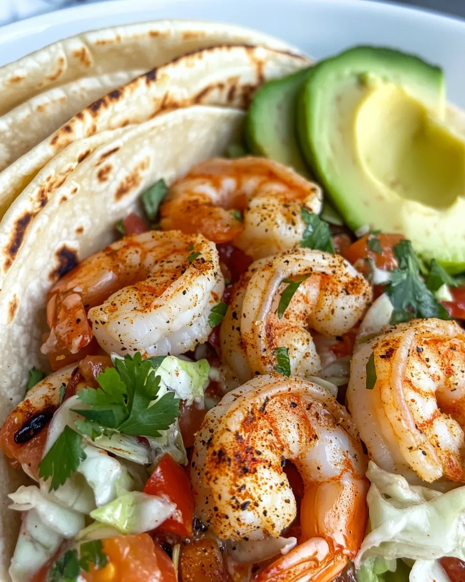 Homemade 15-Minute Garlic Shrimp Tacos with Slaw food shot