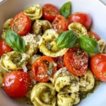 Homemade 15-Minute Pesto Tortellini with Burst Tomatoes dish photo