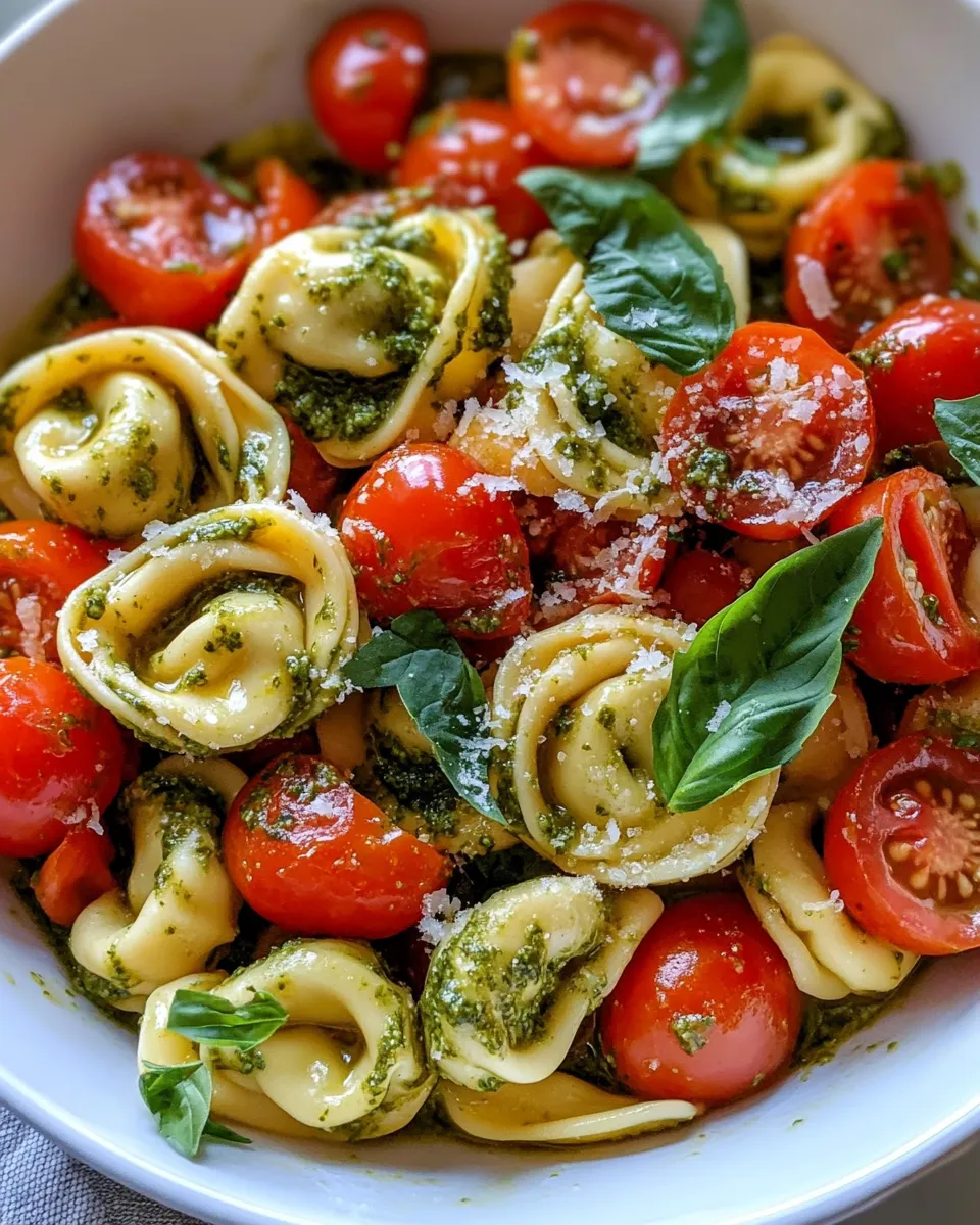 Delicious 15-Minute Pesto Tortellini with Burst Tomatoes plate image