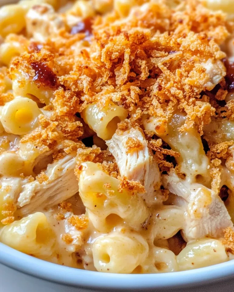 Homemade BBQ Chicken Mac with Crispy Onion Topping photo