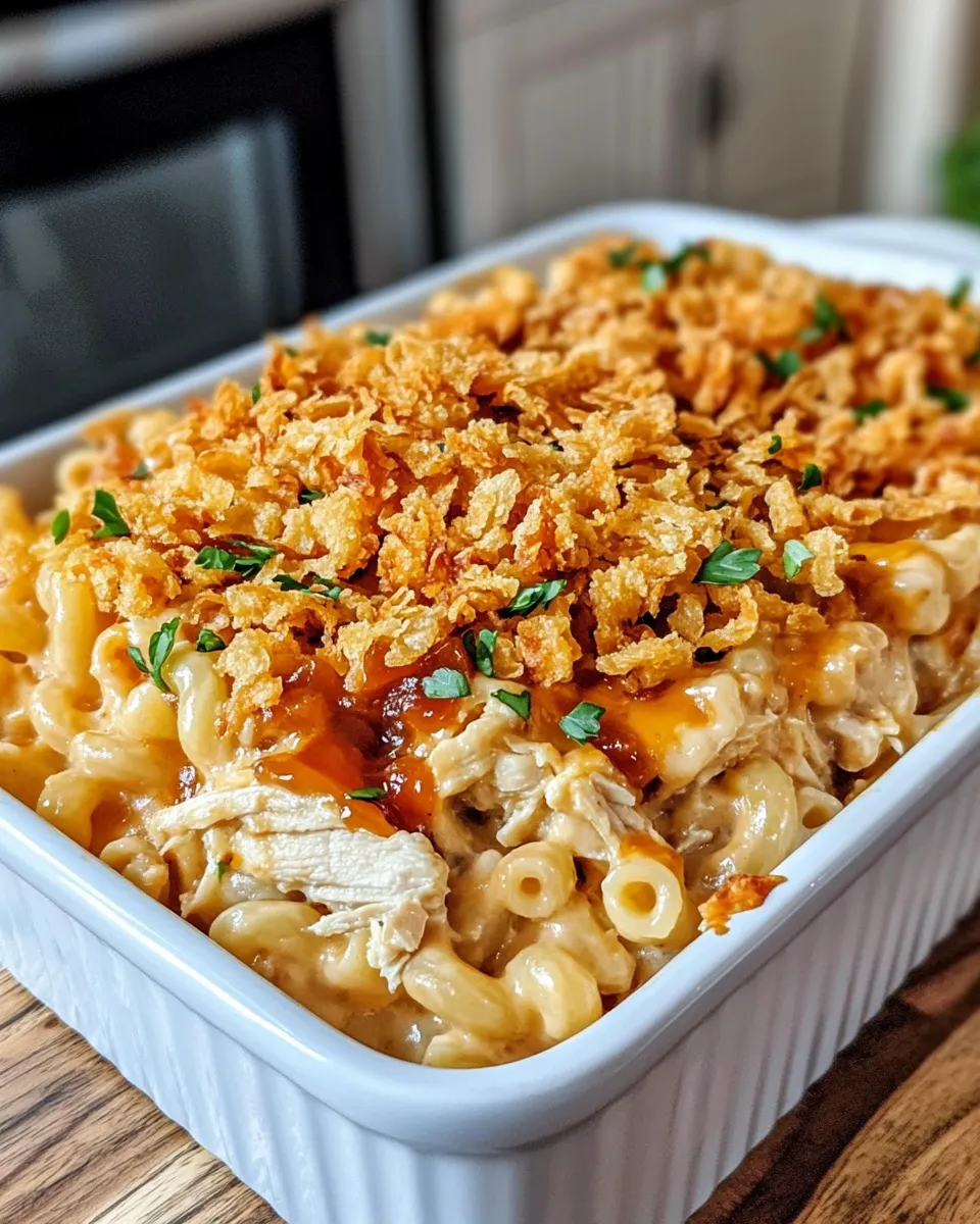 Classic BBQ Chicken Mac with Crispy Onion Topping recipe image