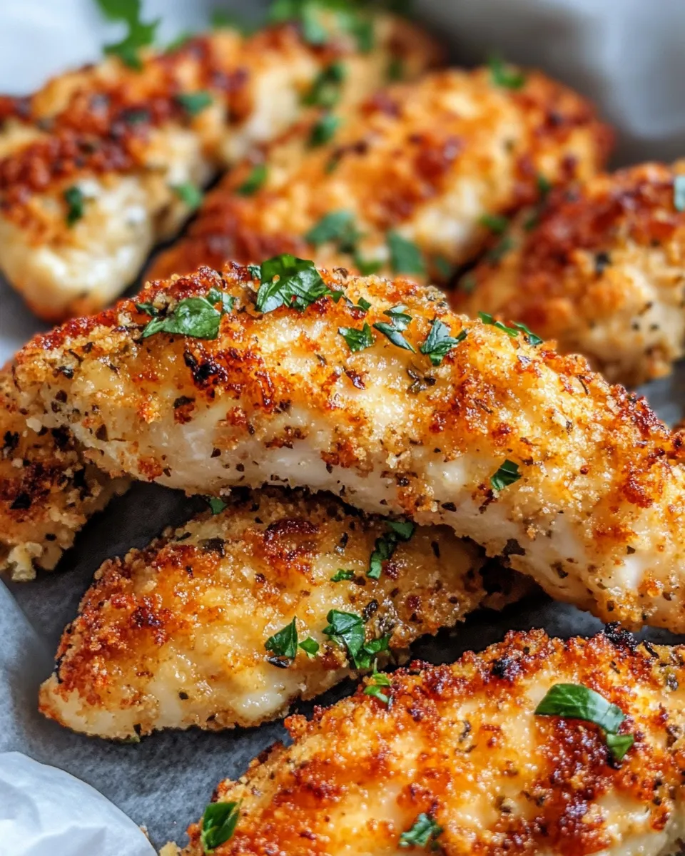Easy Baked Garlic Parmesan Chicken Tenders food shot