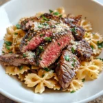 Homemade Balsamic Glaze Steak Alfredo Bowties recipe photo