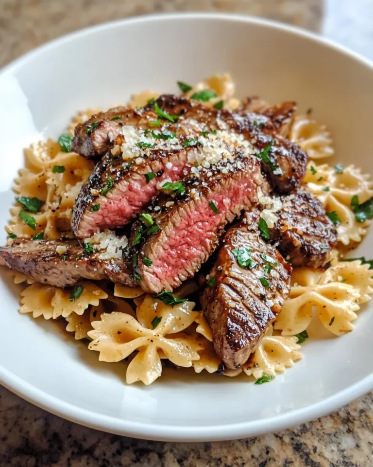 Homemade Balsamic Glaze Steak Alfredo Bowties recipe photo