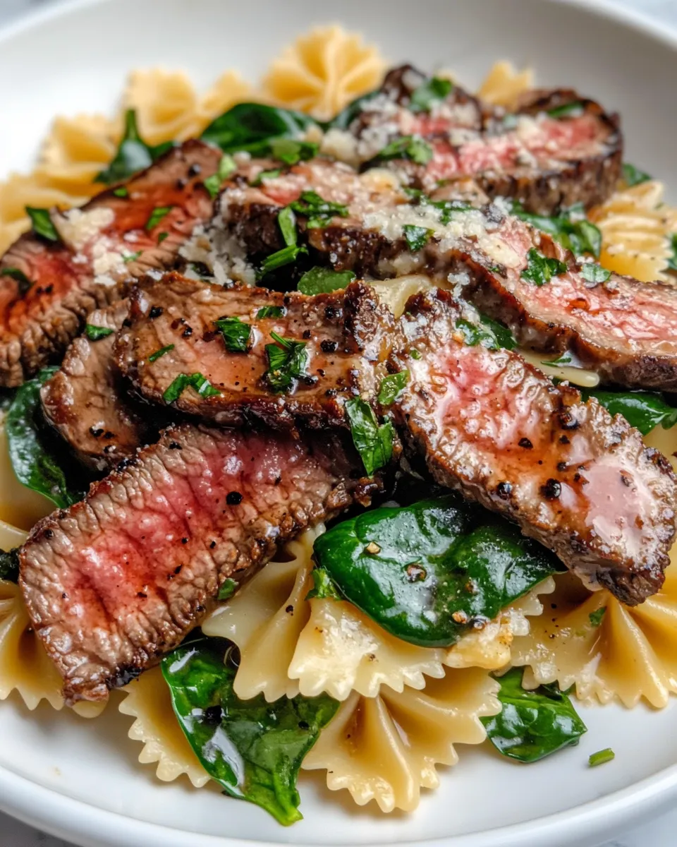 Classic Balsamic Glaze Steak Alfredo Bowties dish photo