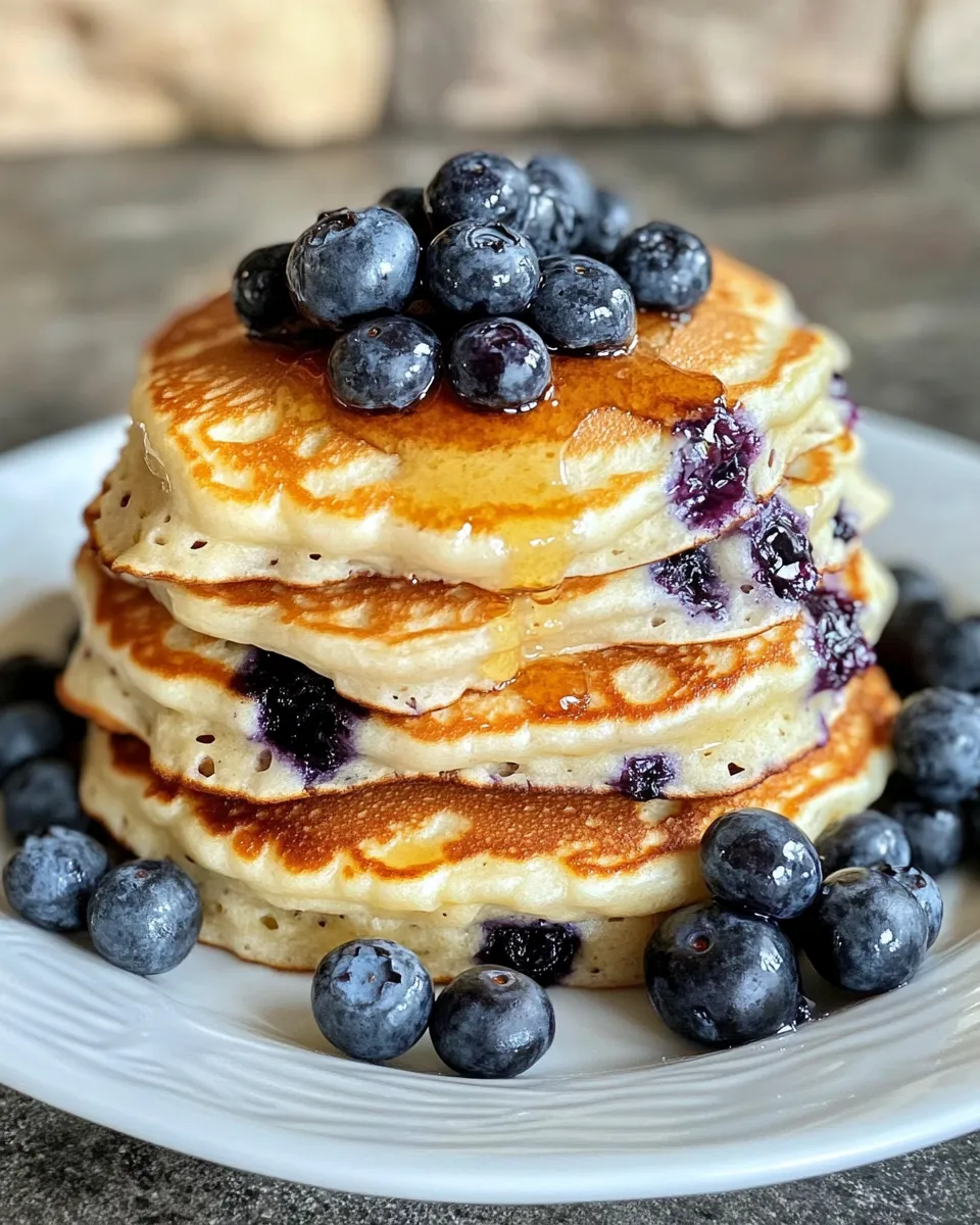 Easy Blueberry Lemon Greek Yogurt Pancakes food shot