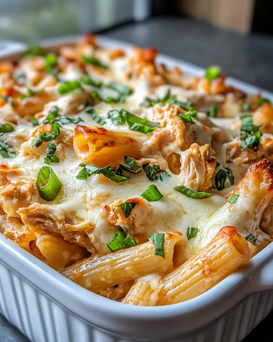 Easy Buffalo Chicken Alfredo Baked Ziti food shot