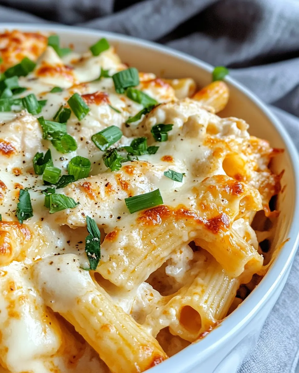 Delicious Buffalo Chicken Alfredo Baked Ziti plate image