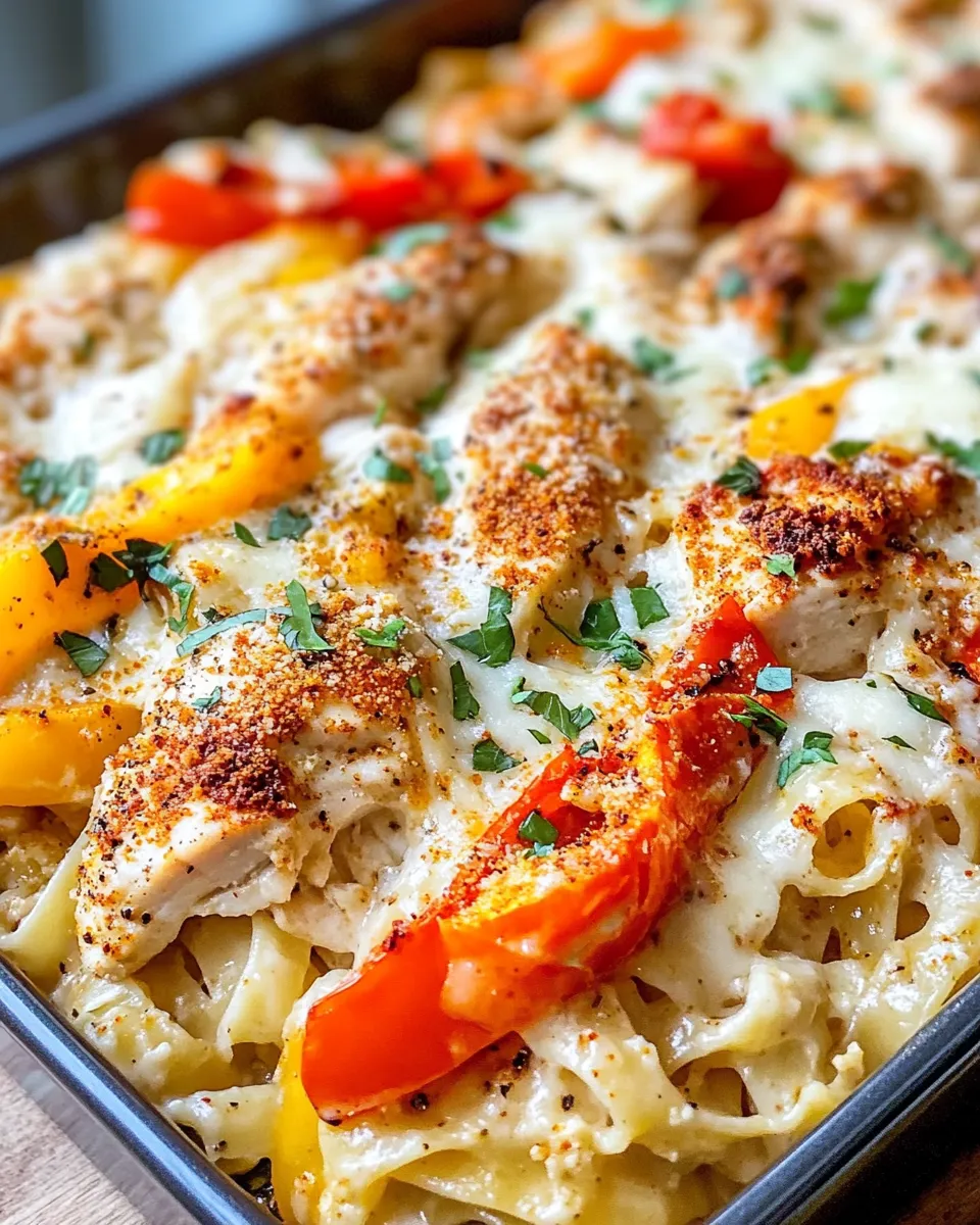 Classic Cajun Chicken Alfredo Bake with Roasted Peppers dish photo