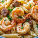 Homemade Cajun Shrimp & Turkey Sausage Penne Alfredo recipe photo