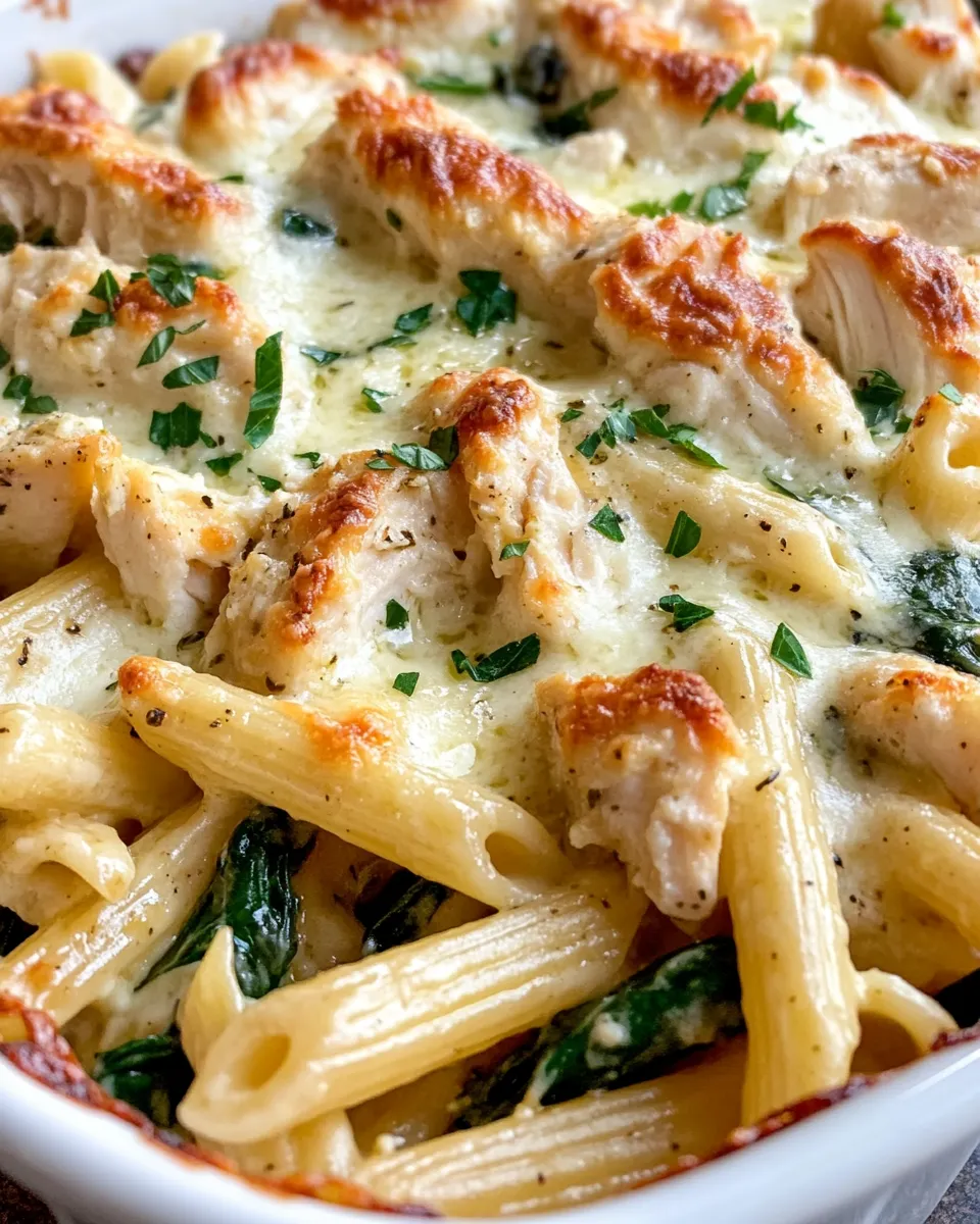Classic Chicken Alfredo Baked Penne with Spinach dish photo