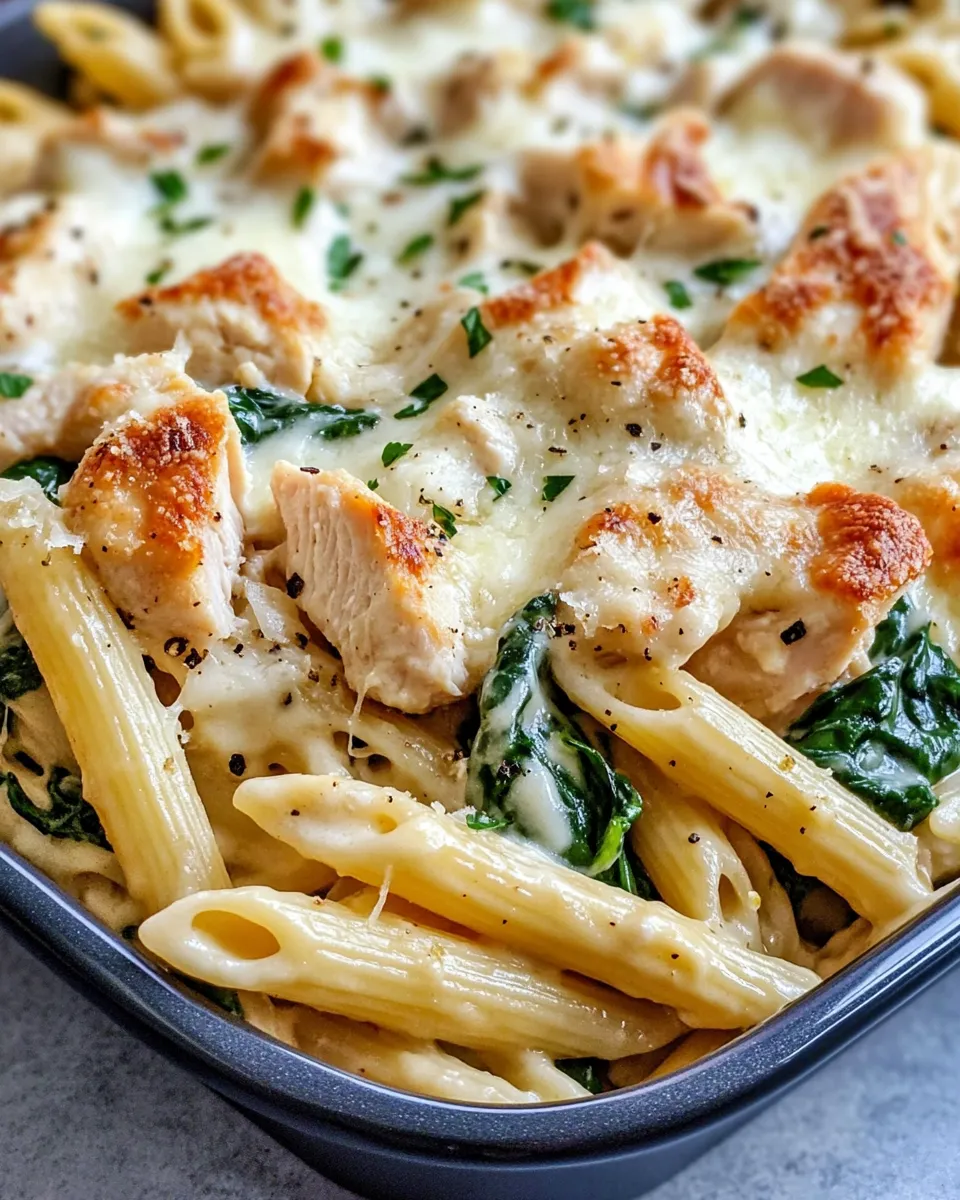Delicious Chicken Alfredo Baked Penne with Spinach image