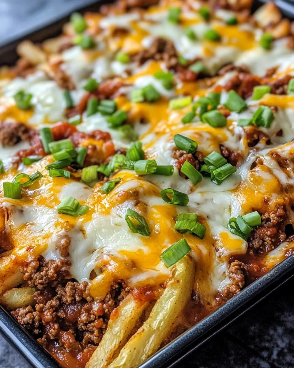Easy Chili-Cheese Steak Fries Casserole food shot