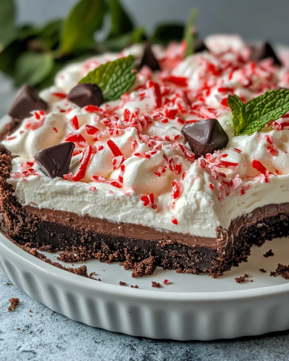 Homemade Chocolate Peppermint No-Bake Pie dish photo