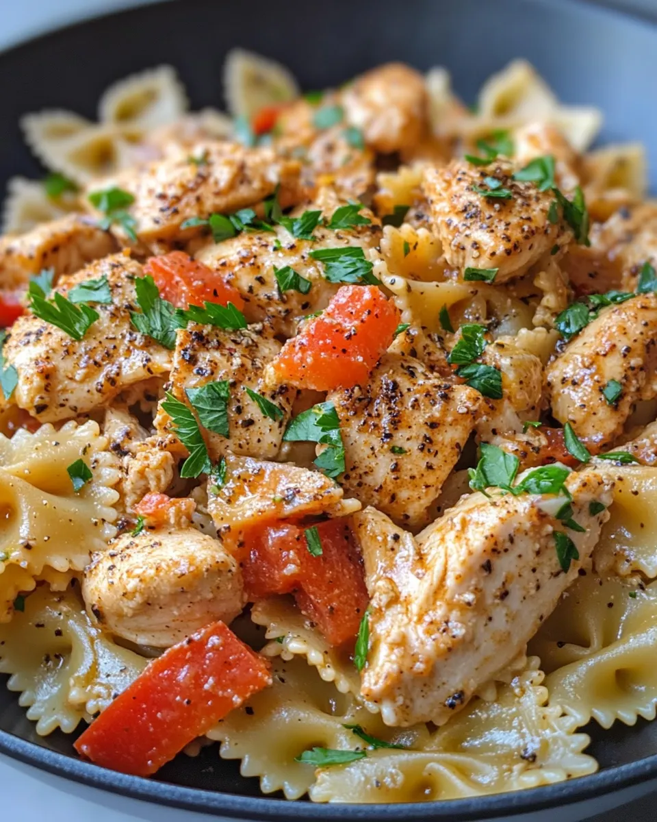 Easy Creamy Cajun Chicken Bowtie Pasta food shot