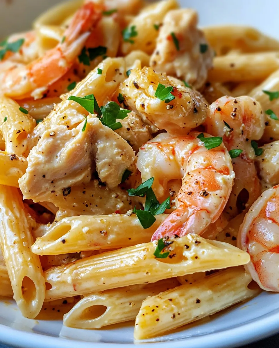 Easy Creamy Cajun Chicken & Shrimp Penne recipe image