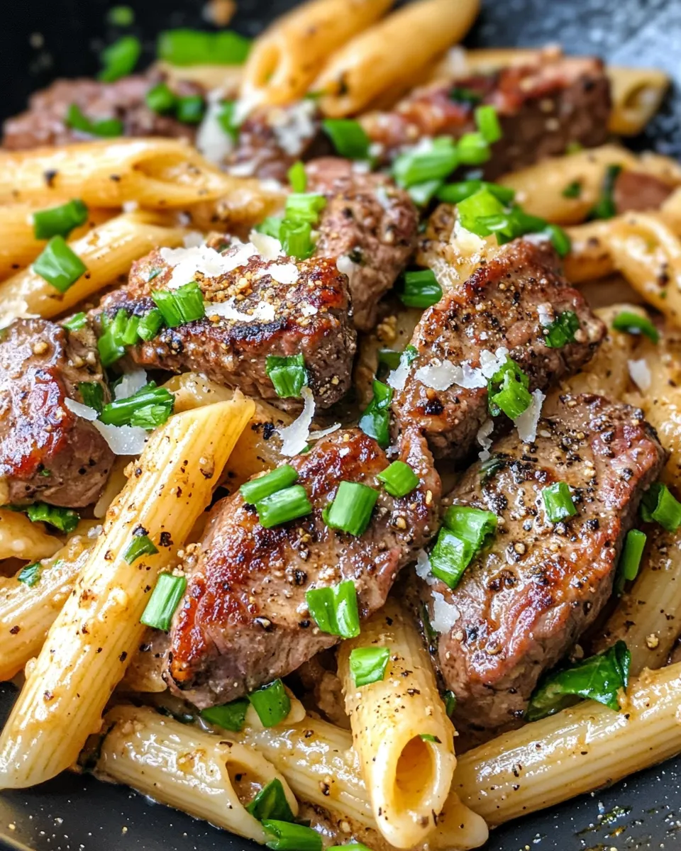 Delicious Creamy Cajun Steak Tips with Penne plate image