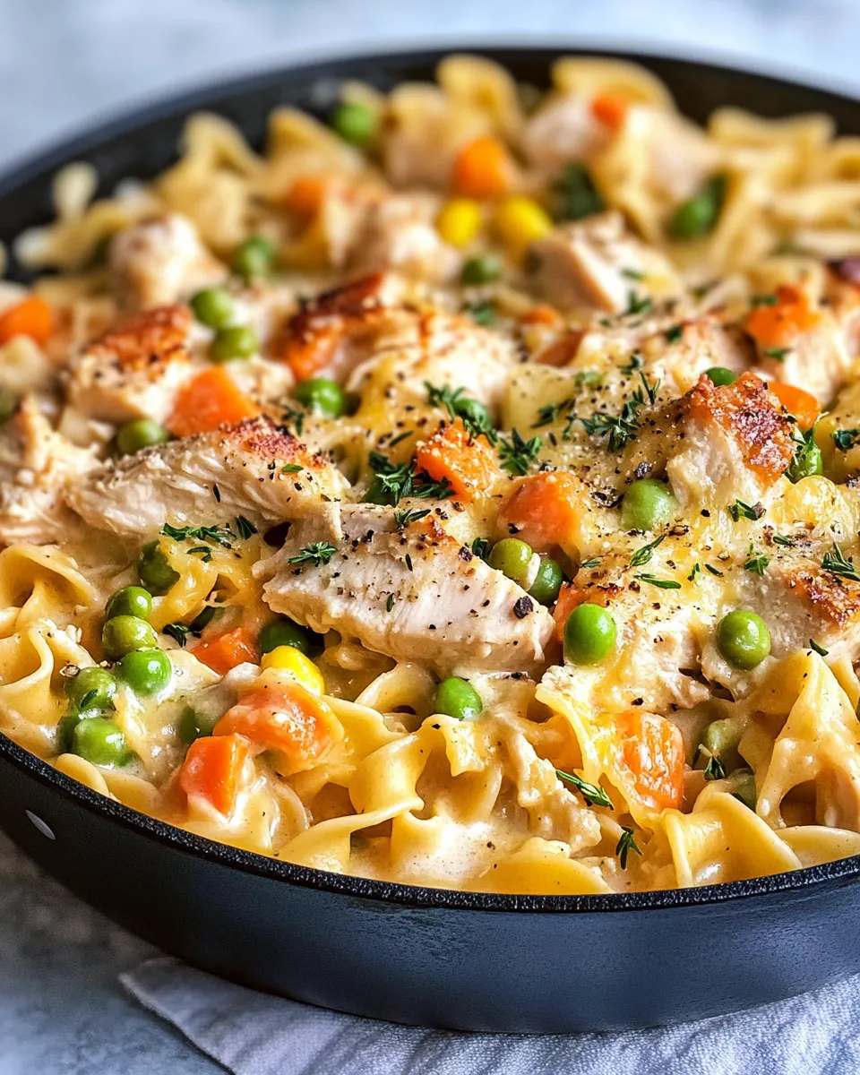 Homemade Creamy Chicken Pot Pie Noodle Skillet photo