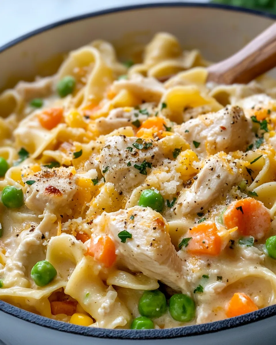 Classic Creamy Chicken Pot Pie Noodle Skillet image