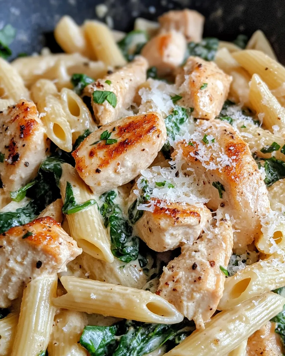 Easy Creamy Garlic Chicken Florentine Penne recipe photo