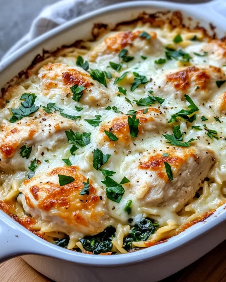 Homemade Creamy Garlic Chicken Orzo Bake recipe photo