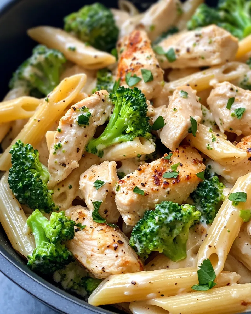 Classic Creamy Garlic Chicken and Broccoli Penne dish photo