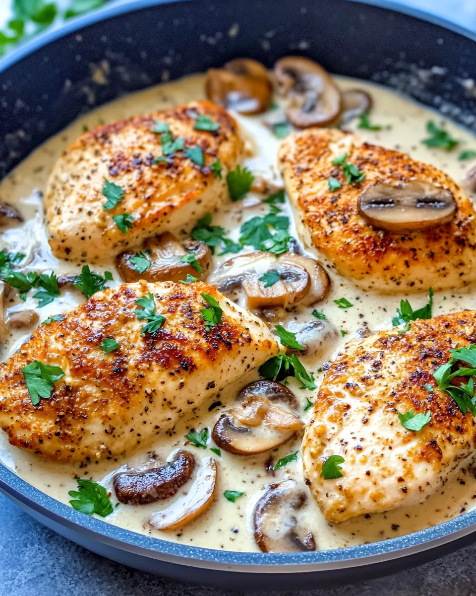 Easy Creamy Garlic Mushroom Chicken (One Skillet) food shot