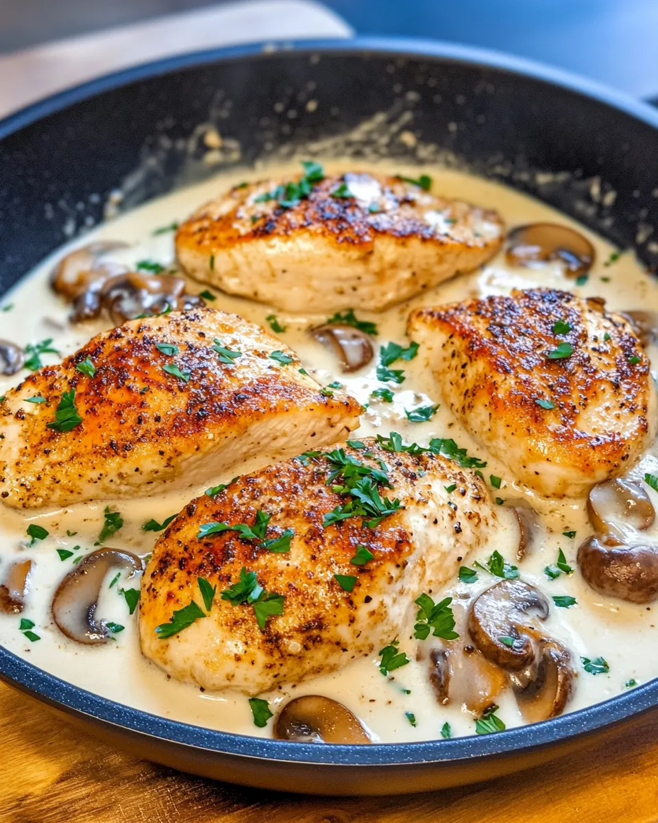 Delicious Creamy Garlic Mushroom Chicken (One Skillet) plate image