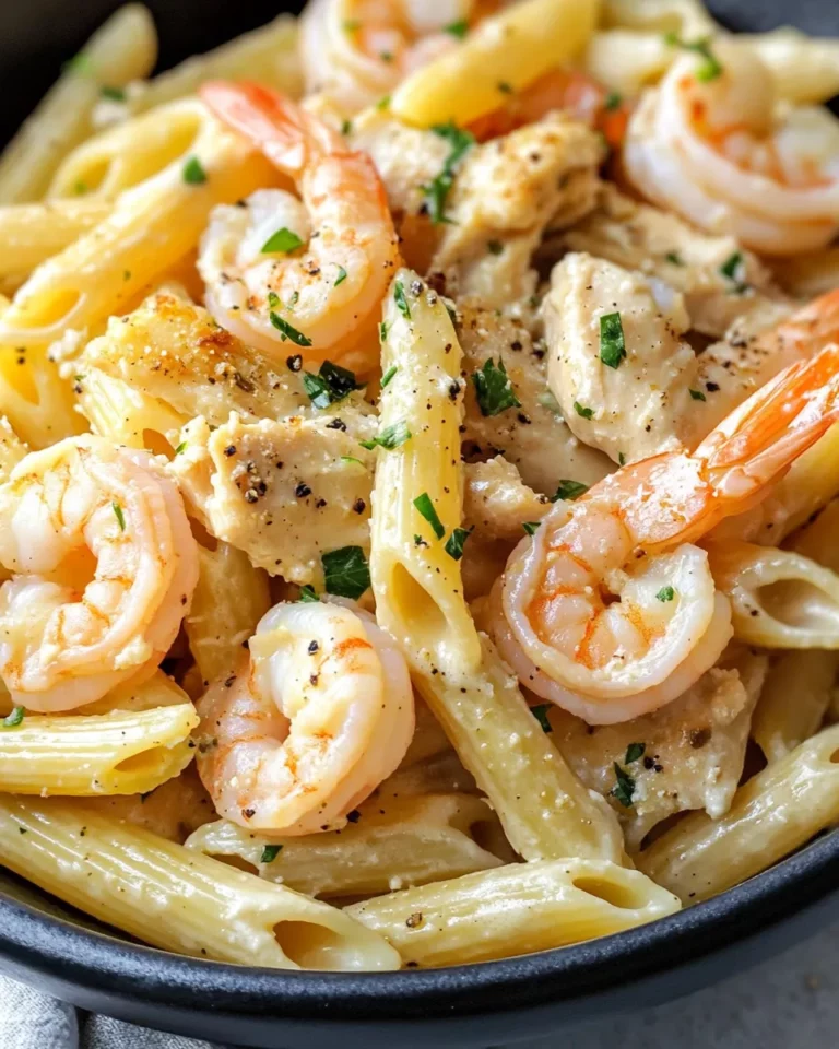 Homemade Creamy Garlic Shrimp and Chicken Penne photo