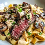 Homemade Creamy Mushroom Steak Pappardelle recipe photo