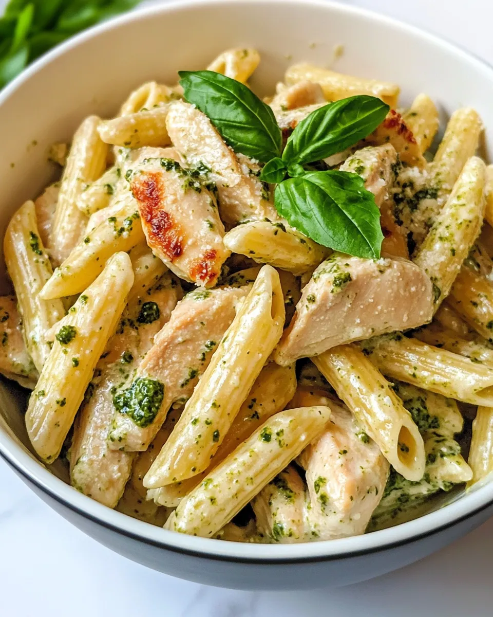 Delicious Creamy Pesto Chicken Penne (One Pot) plate image