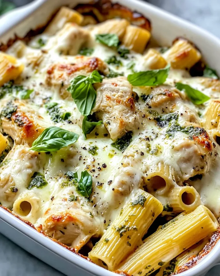 Homemade Creamy Pesto Chicken Rigatoni Bake recipe photo