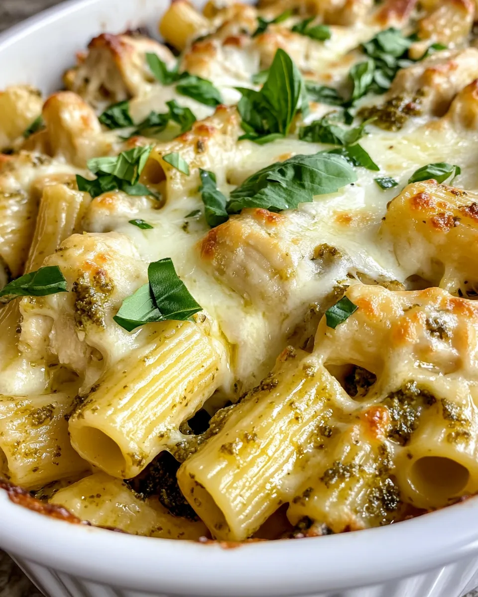 Classic Creamy Pesto Chicken Rigatoni Bake dish photo