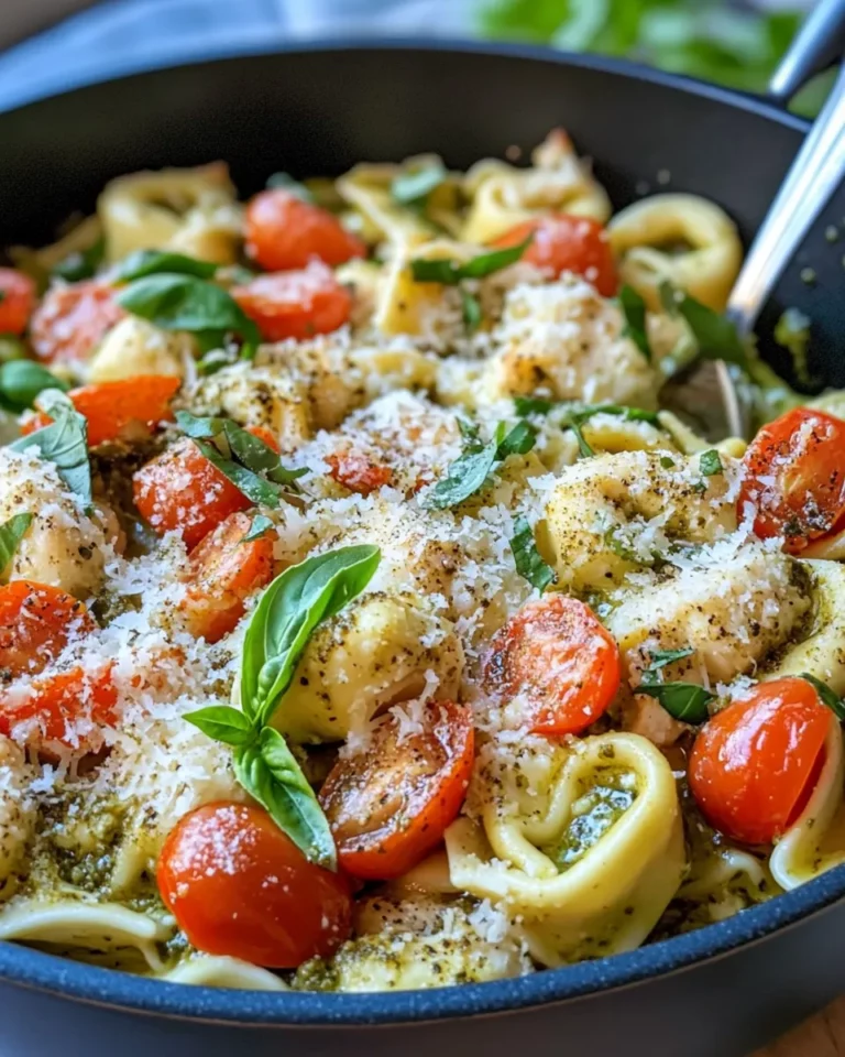 Homemade Creamy Pesto Chicken Tortellini Bake photo