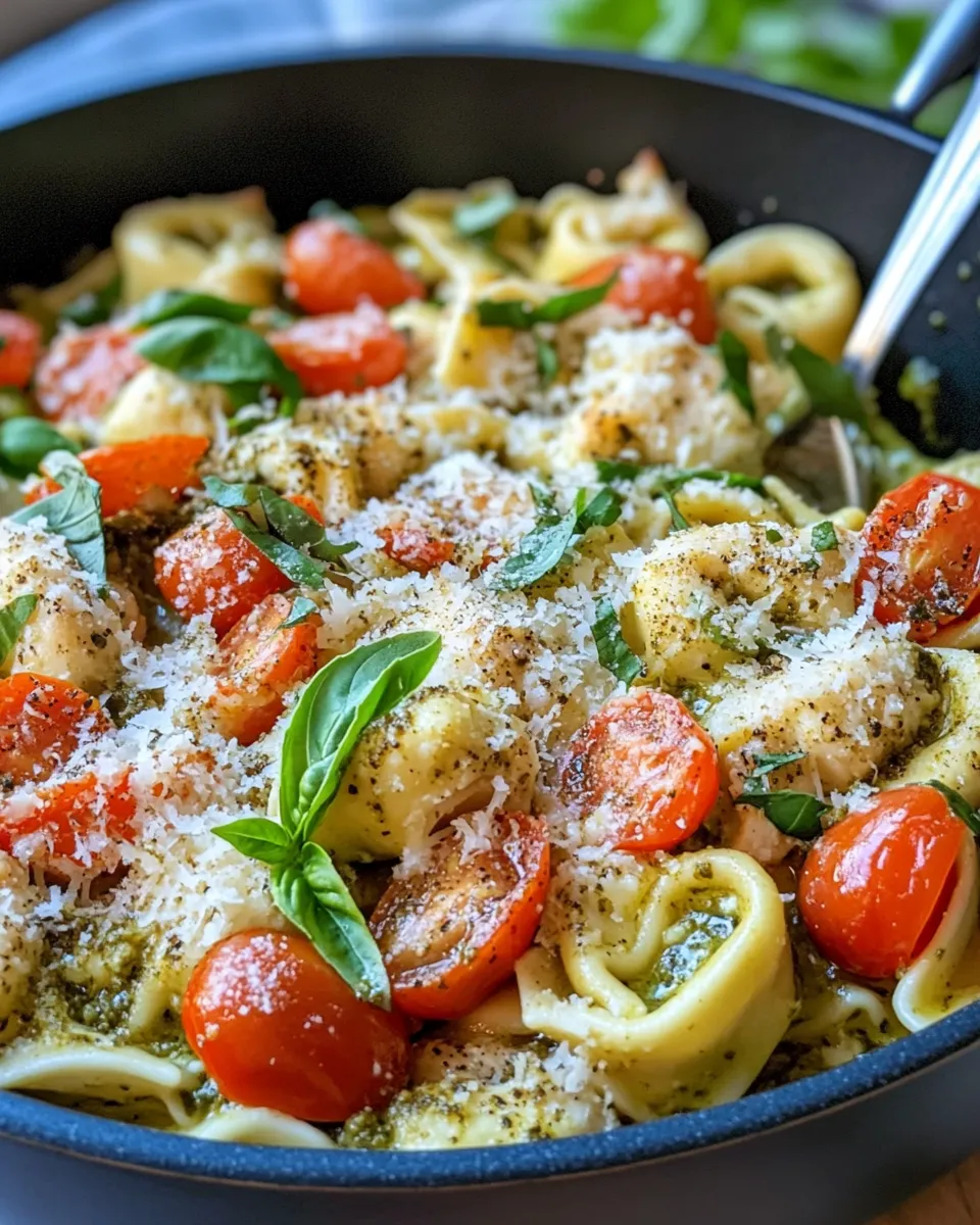 Homemade Creamy Pesto Chicken Tortellini Bake photo