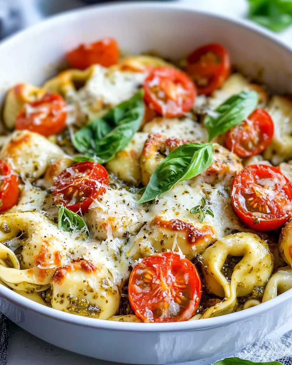 Classic Creamy Pesto Chicken Tortellini Bake image