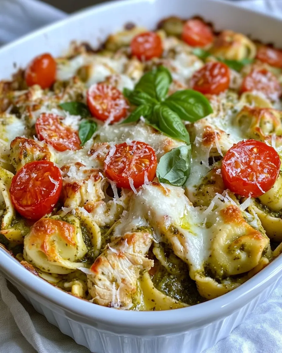 Delicious Creamy Pesto Chicken Tortellini Bake dish photo