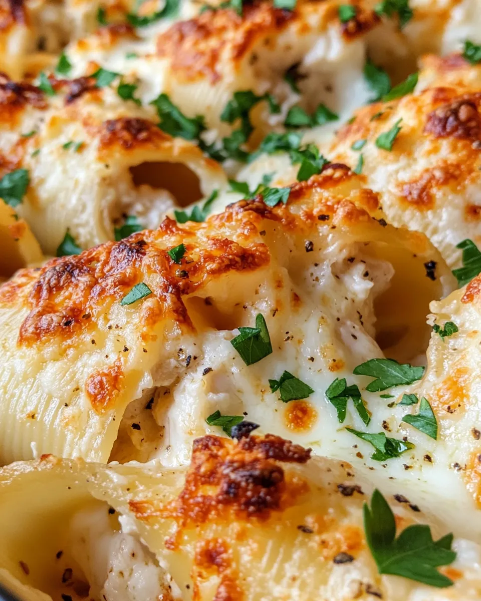 Delicious Creamy Roasted Garlic Chicken Shells food shot