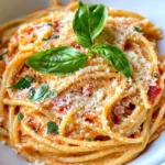 Homemade Creamy Roasted Red Pepper Pasta (Blender Sauce) food shot